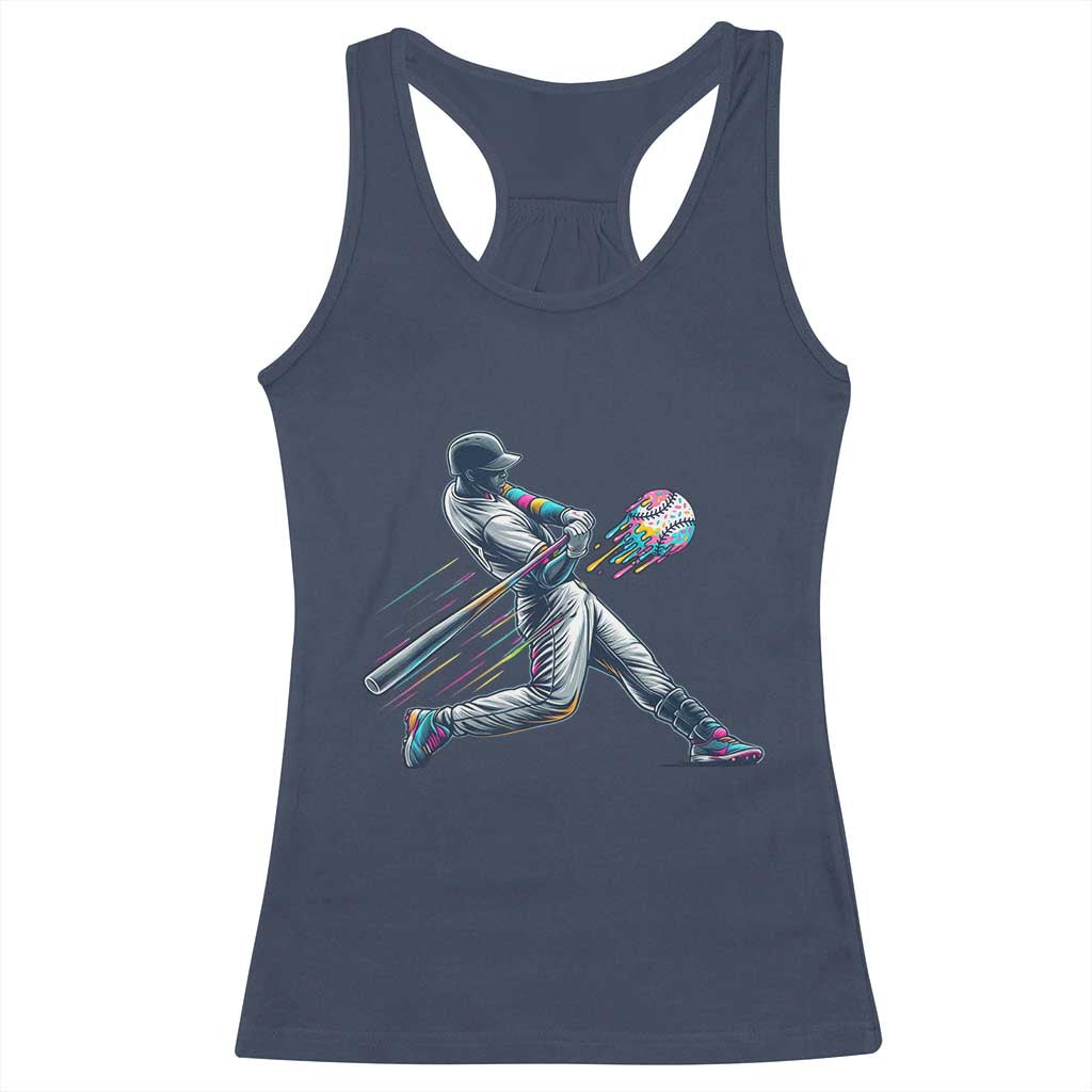 Ice Cream Baseball Player Dripping Game Day Racerback Tank Top TS11 Navy Print Your Wear