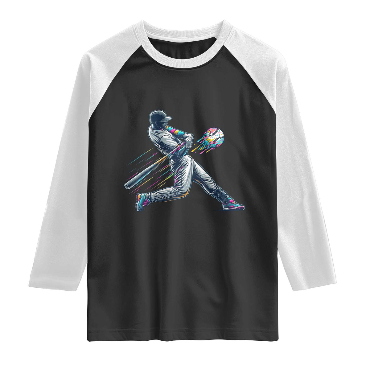 Ice Cream Baseball Player Dripping Game Day Raglan Shirt TS11 Black White Print Your Wear