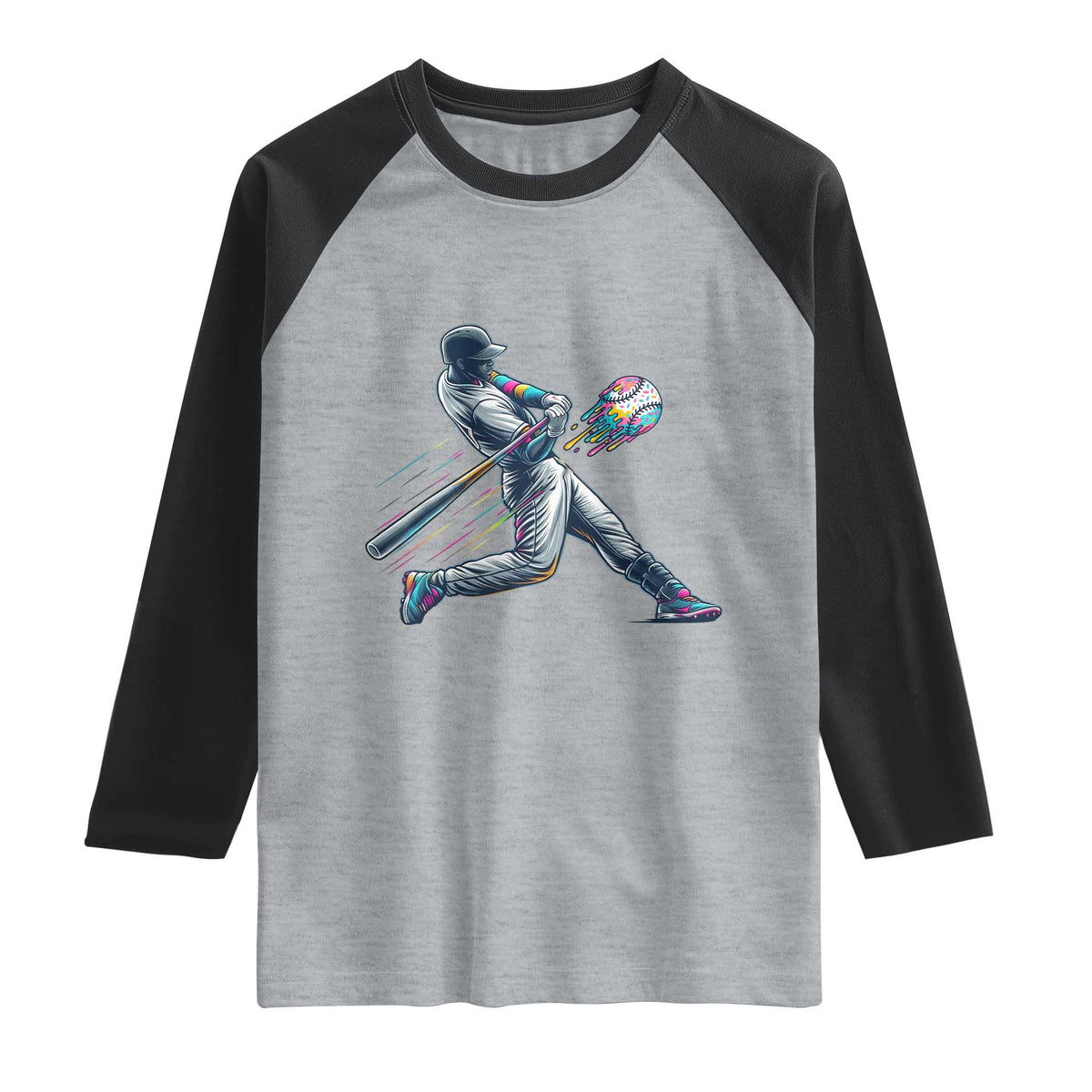 Ice Cream Baseball Player Dripping Game Day Raglan Shirt TS11 Heather Gray Black Print Your Wear
