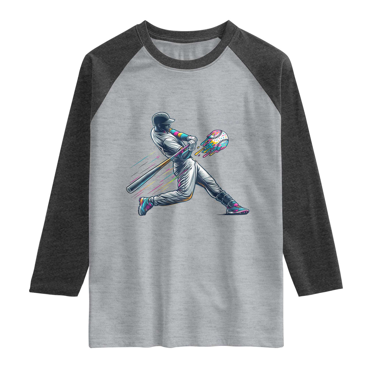 Ice Cream Baseball Player Dripping Game Day Raglan Shirt TS11 Heather Gray Heather Charcoal Print Your Wear