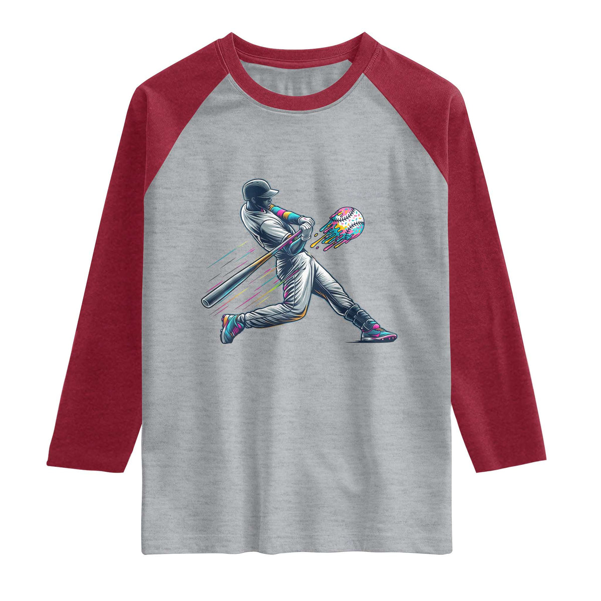 Ice Cream Baseball Player Dripping Game Day Raglan Shirt TS11 Heather Gray Heather Red Print Your Wear