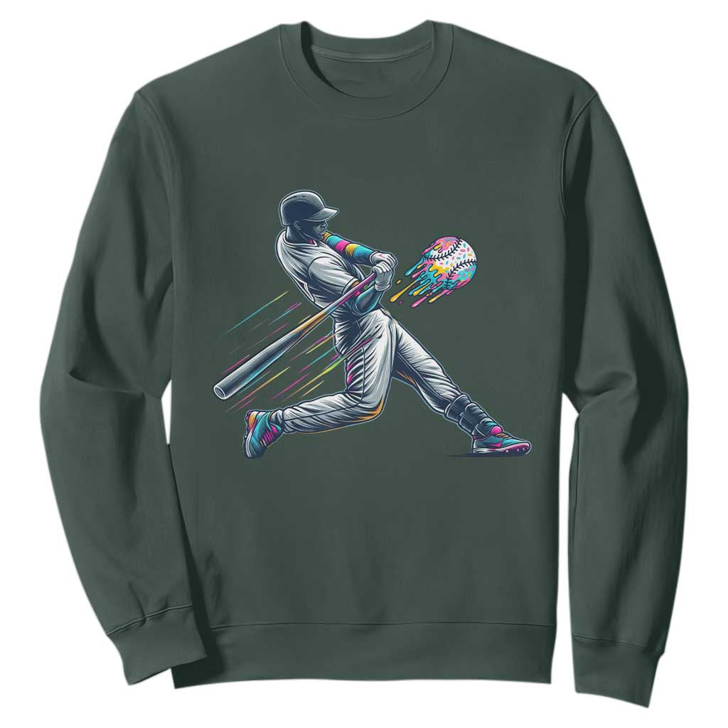 Ice Cream Baseball Player Dripping Game Day Sweatshirt TS11 Dark Forest Green Print Your Wear