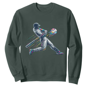 Ice Cream Baseball Player Dripping Game Day Sweatshirt TS11 Dark Forest Green Print Your Wear