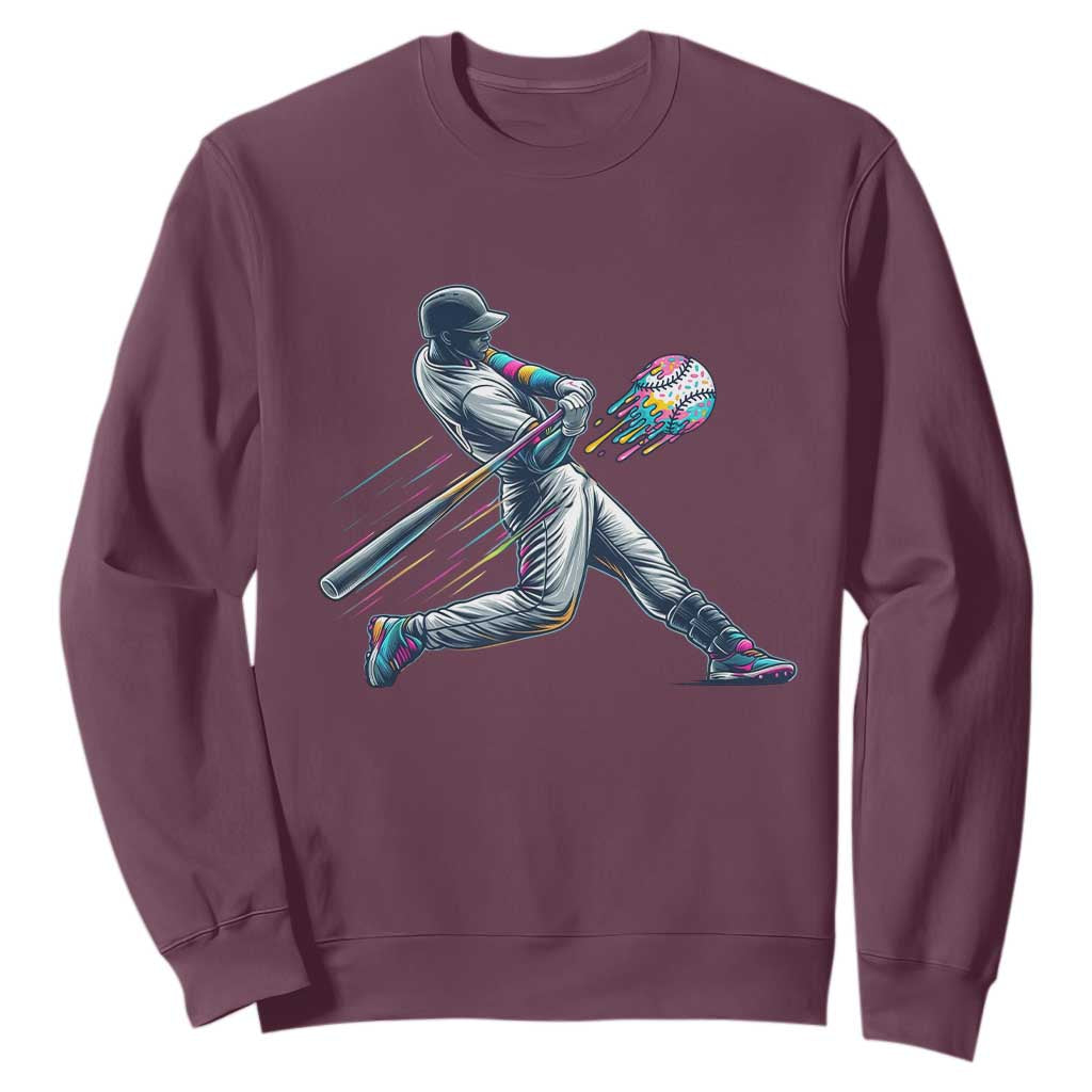 Ice Cream Baseball Player Dripping Game Day Sweatshirt TS11 Maroon Print Your Wear