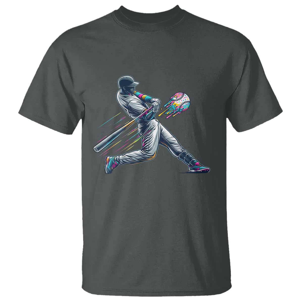 Ice Cream Baseball Player Dripping Game Day T Shirt TS11 Dark Heather Print Your Wear