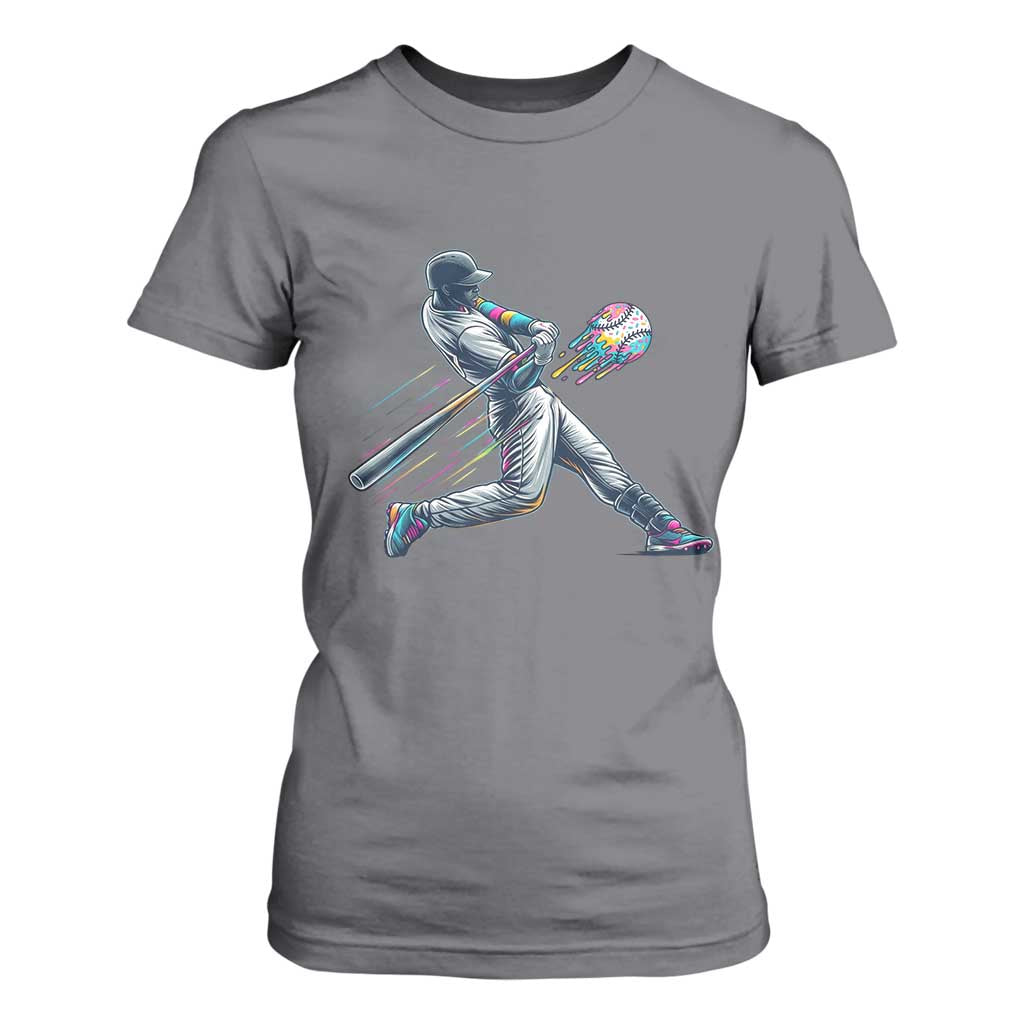 Ice Cream Baseball Player Dripping Game Day T Shirt For Women TS11 Charcoal Print Your Wear