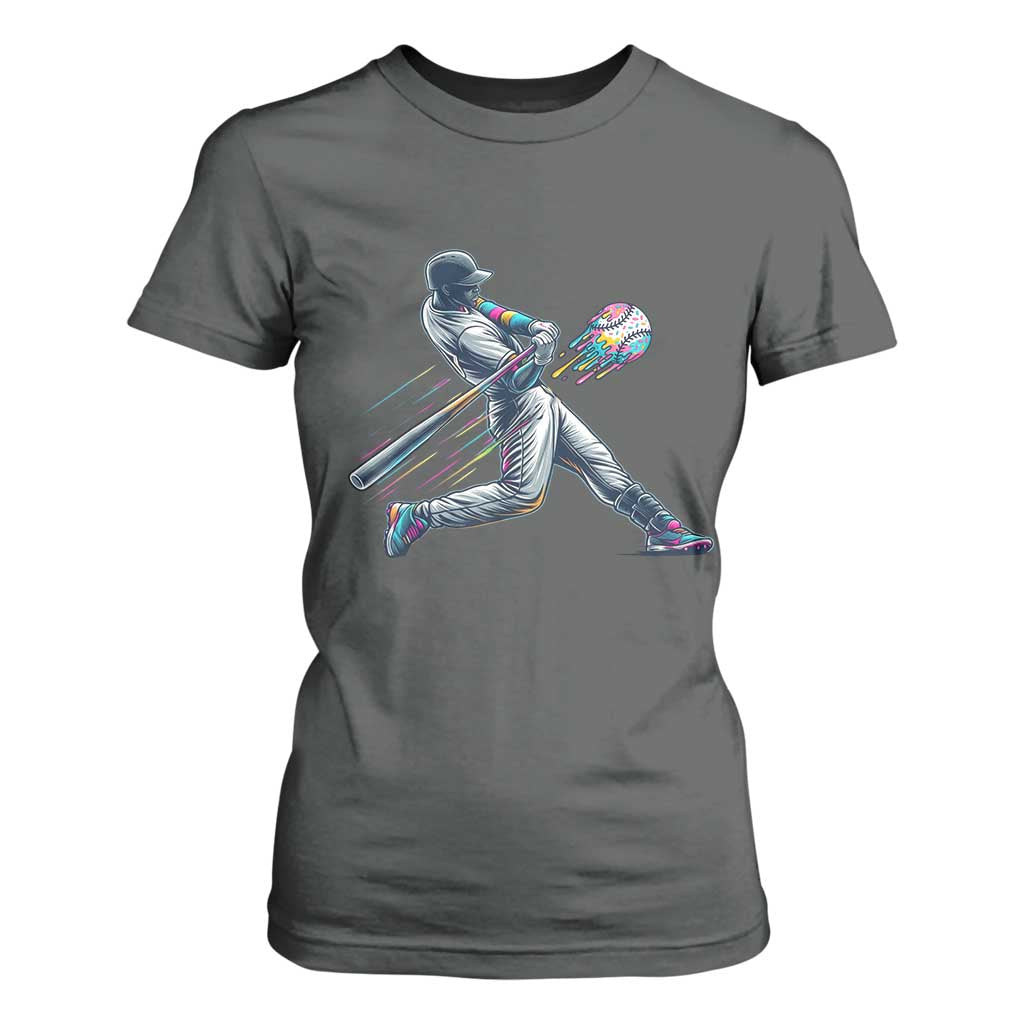 Ice Cream Baseball Player Dripping Game Day T Shirt For Women TS11 Dark Heather Print Your Wear
