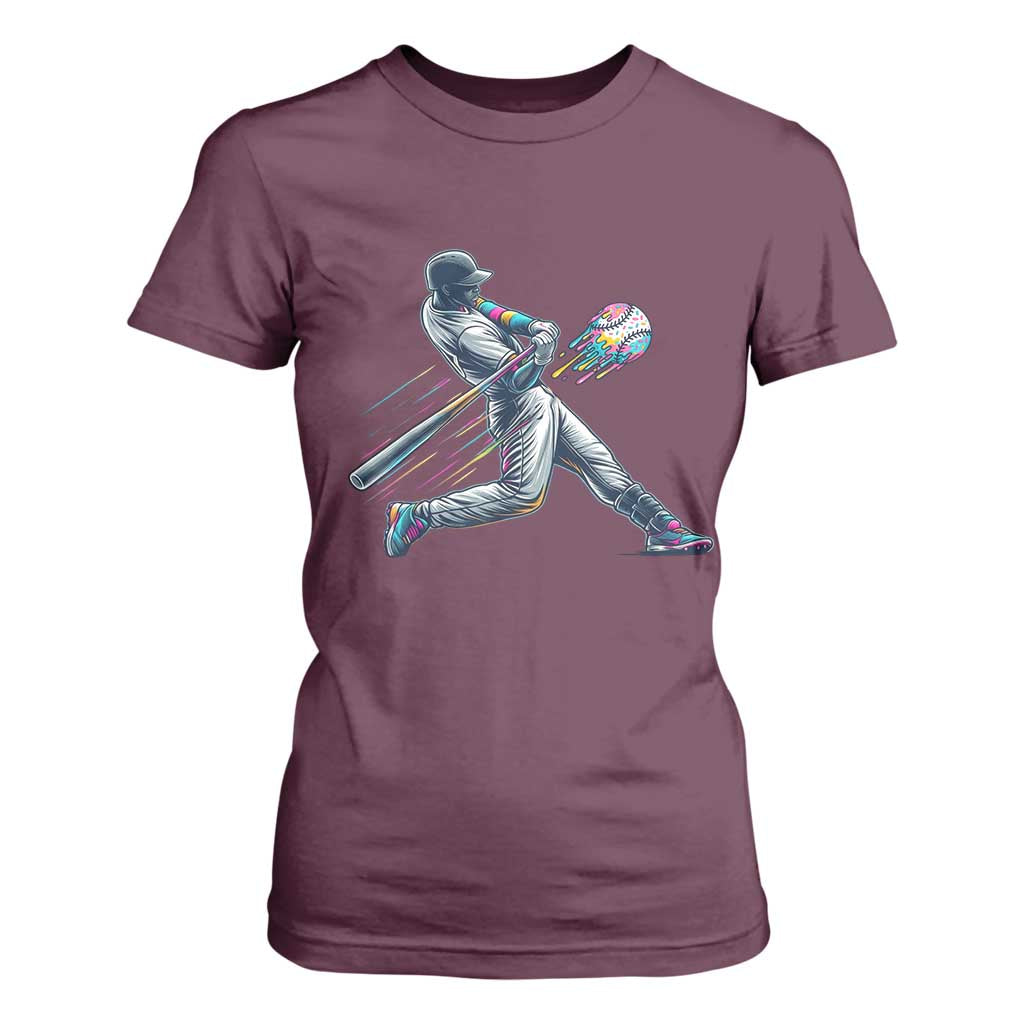 Ice Cream Baseball Player Dripping Game Day T Shirt For Women TS11 Maroon Print Your Wear