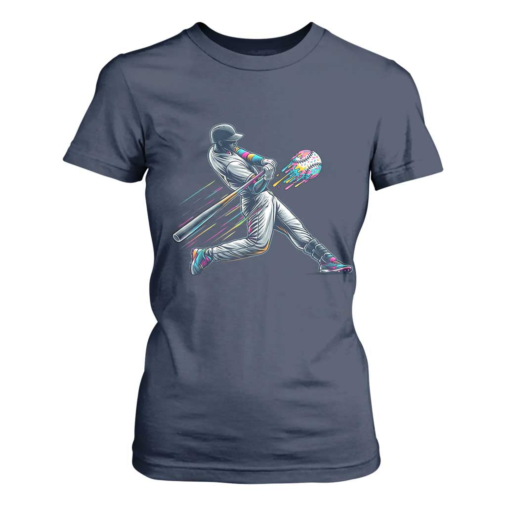 Ice Cream Baseball Player Dripping Game Day T Shirt For Women TS11 Navy Print Your Wear