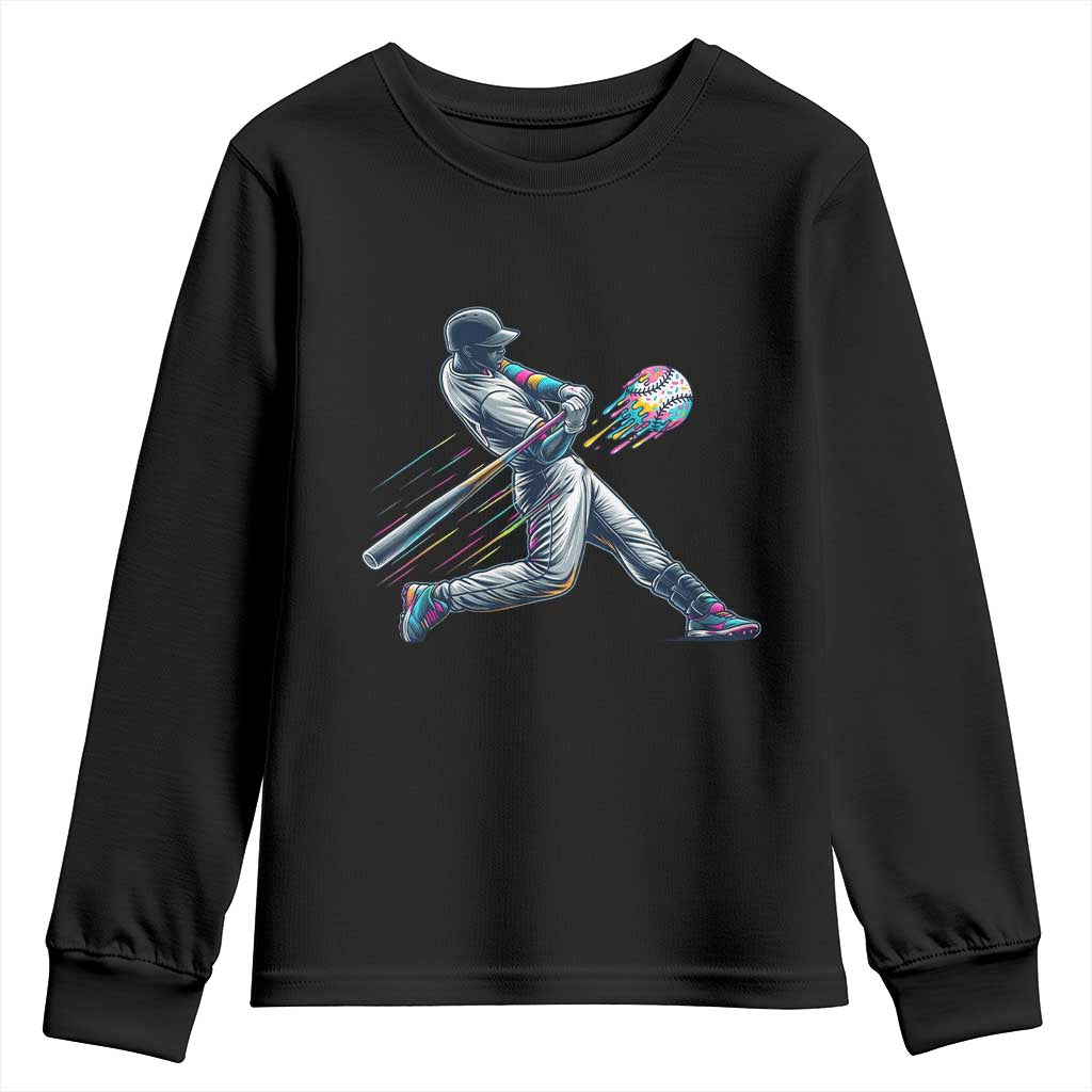 Ice Cream Baseball Player Dripping Game Day Youth Sweatshirt TS11 Black Print Your Wear