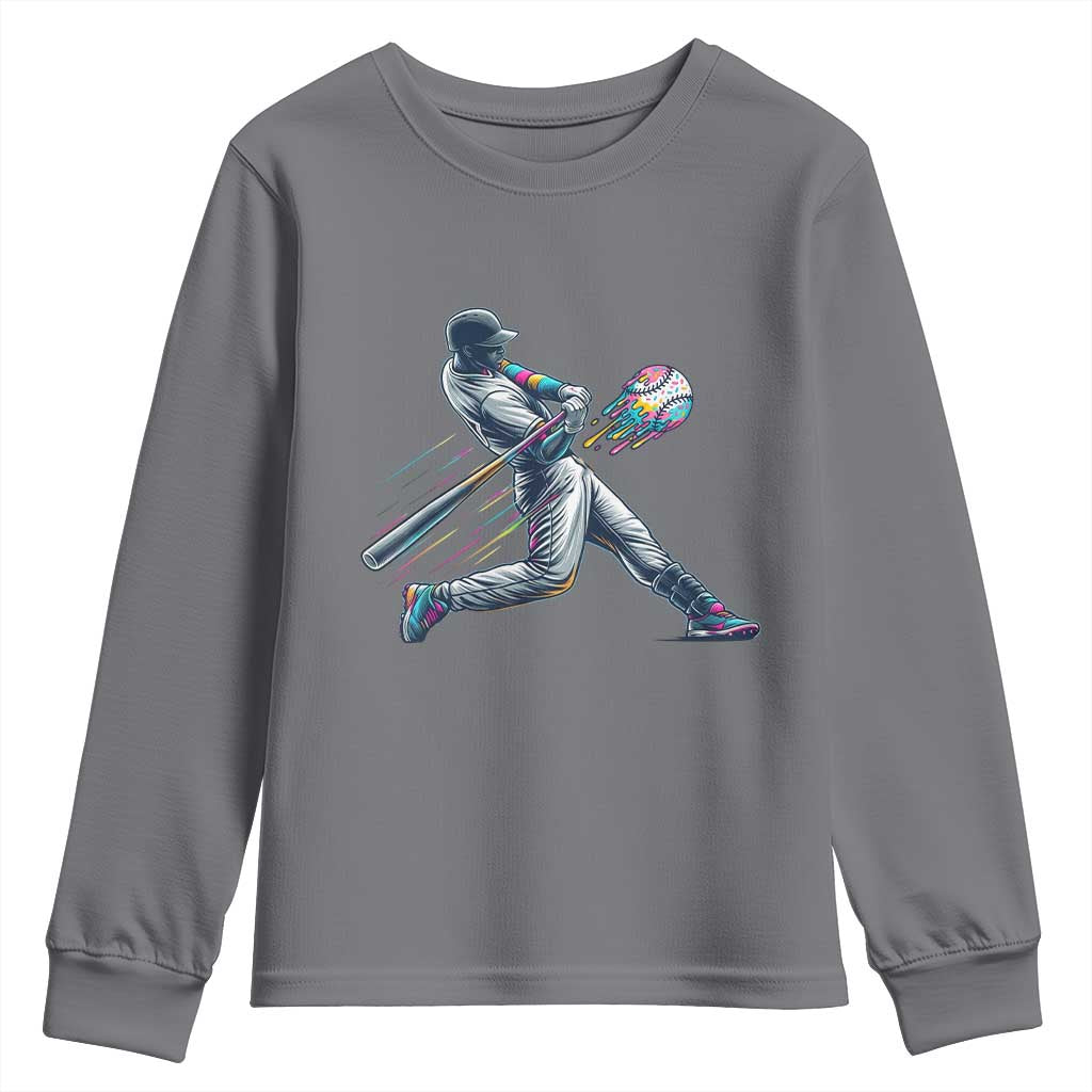Ice Cream Baseball Player Dripping Game Day Youth Sweatshirt TS11 Charcoal Print Your Wear