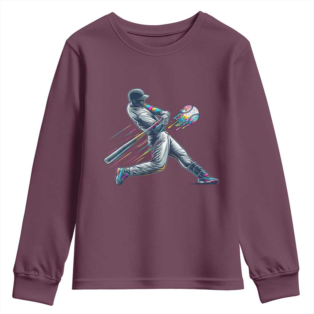 Ice Cream Baseball Player Dripping Game Day Youth Sweatshirt TS11 Maroon Print Your Wear