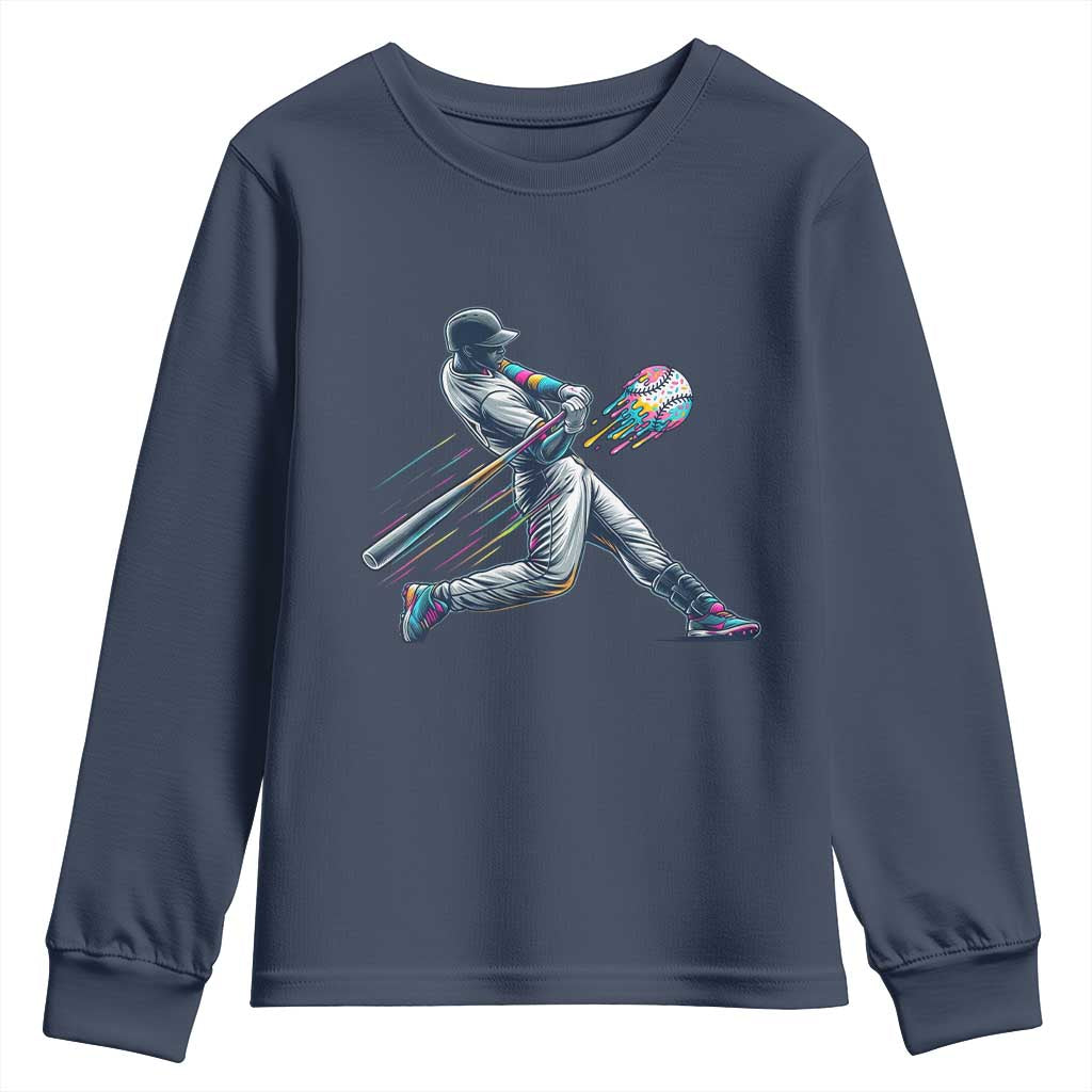Ice Cream Baseball Player Dripping Game Day Youth Sweatshirt TS11 Navy Print Your Wear