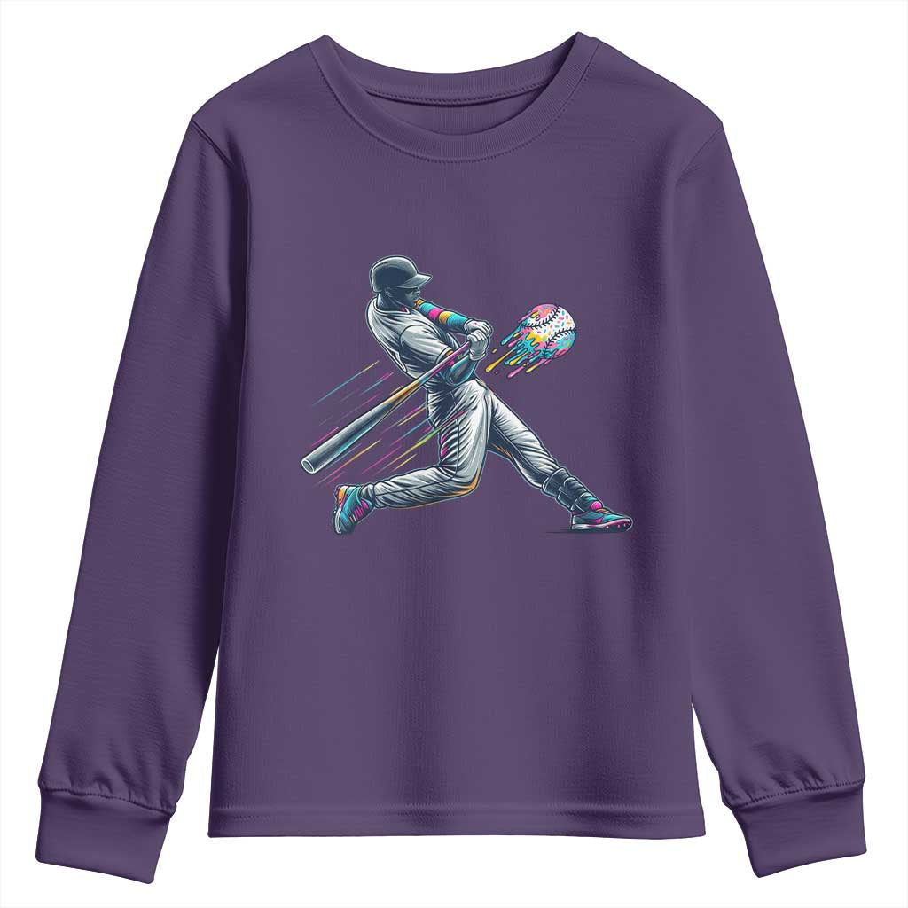 Ice Cream Baseball Player Dripping Game Day Youth Sweatshirt TS11 Purple Print Your Wear