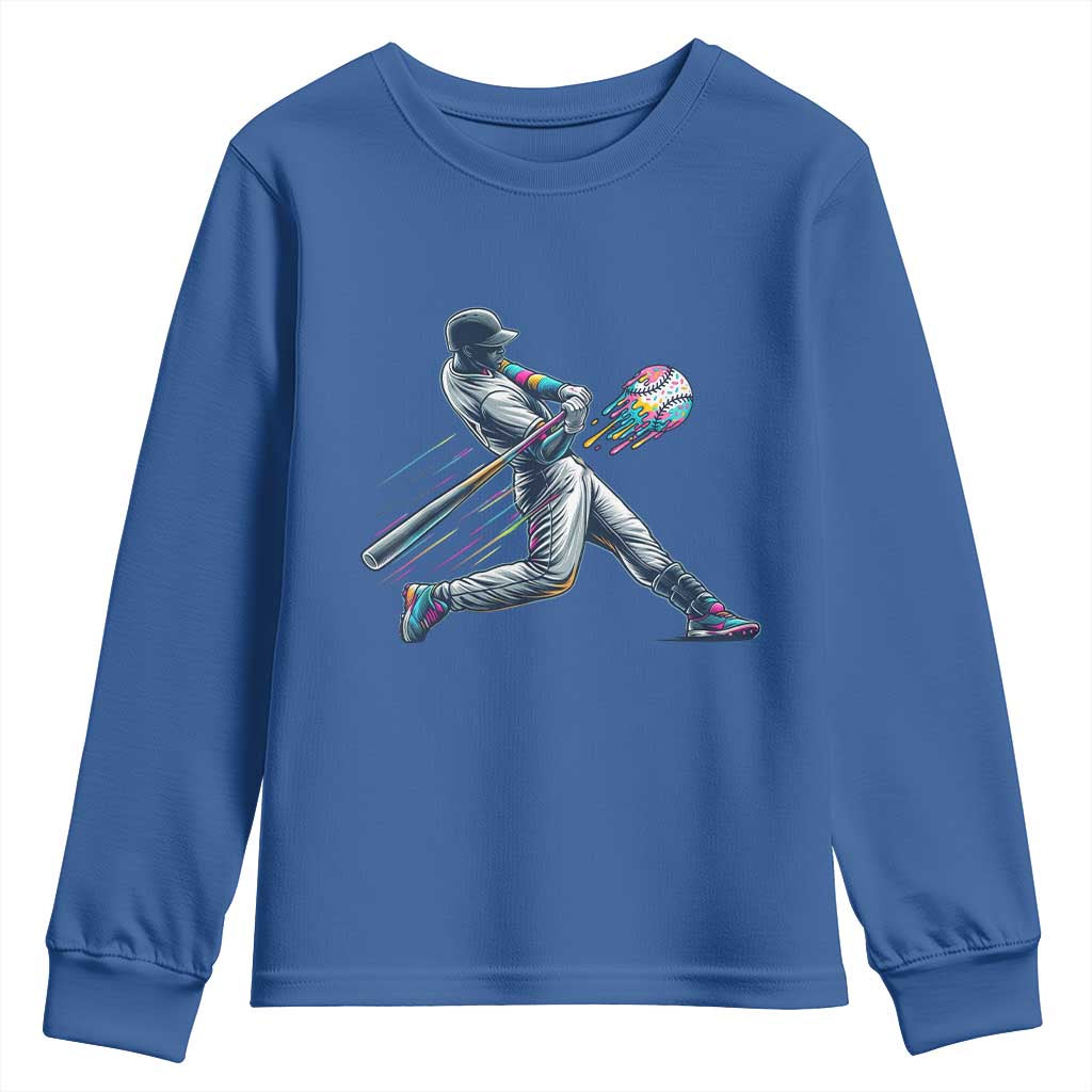 Ice Cream Baseball Player Dripping Game Day Youth Sweatshirt TS11 Royal Blue Print Your Wear