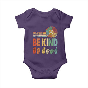 In A World Where You Can Be Anything Be Kind Baby Onesie Sign Language Retro Peace Sign TS11 Purple Print Your Wear
