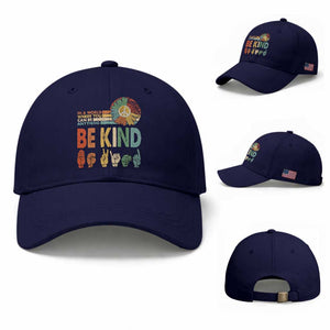In A World Where You Can Be Anything Be Kind Baseball Cap Sign Language Retro Peace Sign