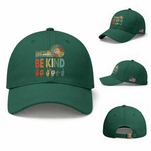 In A World Where You Can Be Anything Be Kind Baseball Cap Sign Language Retro Peace Sign