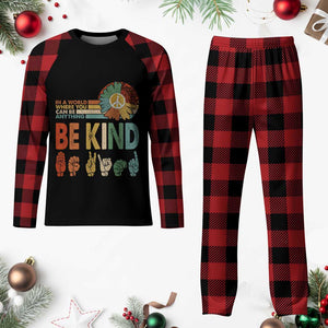 In A World Where You Can Be Anything Be Kind Plaid Pajama Set Sign Language Retro Peace Sign TS11 Buffalo Plaid Print Your Wear