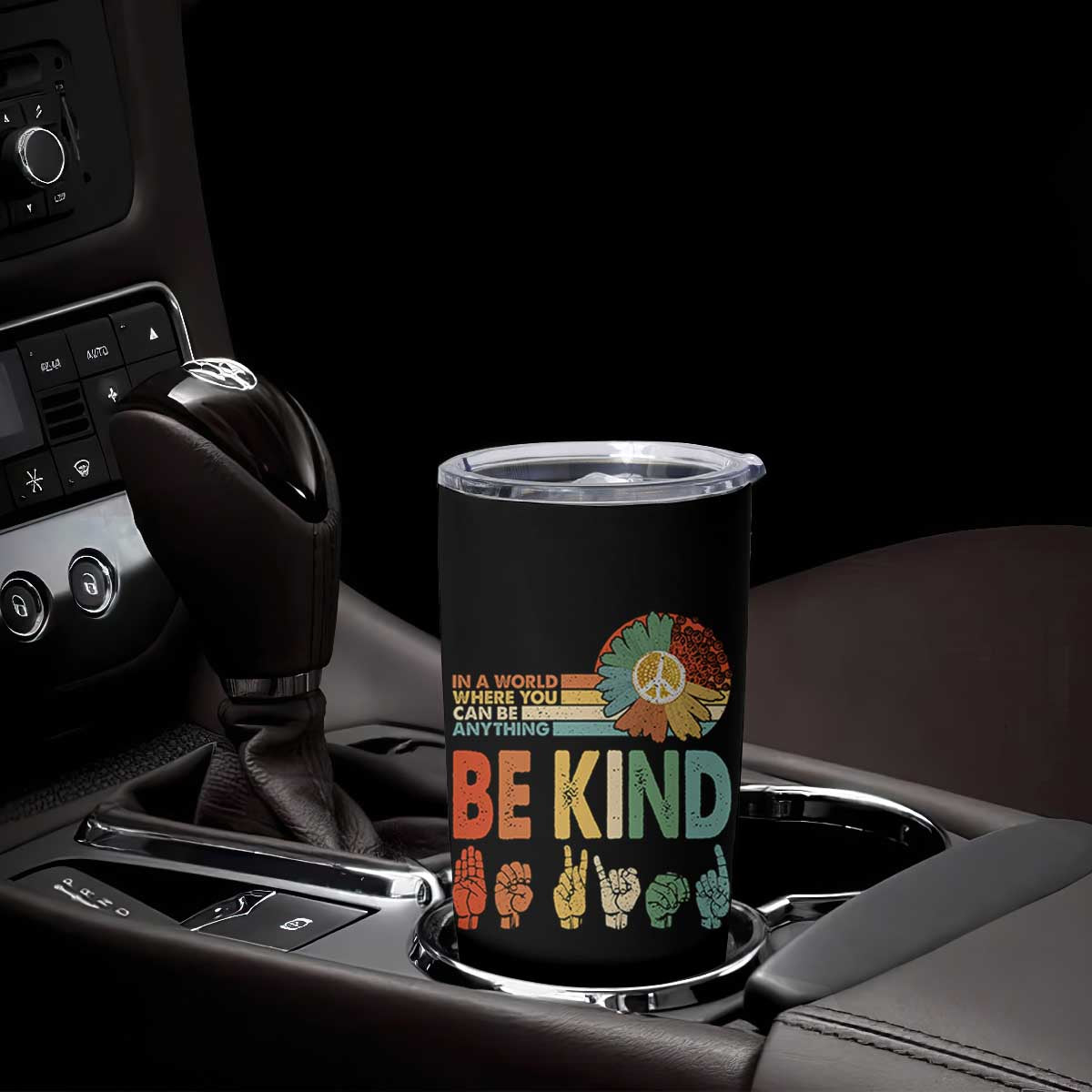 In A World Where You Can Be Anything Be Kind Tumbler Cup Sign Language Retro Peace Sign TS11 Print Your Wear