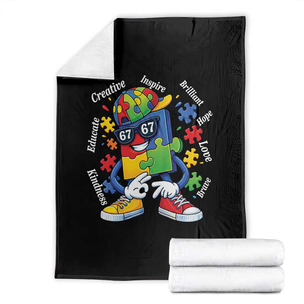 Funny 67 Autism Awareness Throw Blanket Six Seven Puzzle Meme Creative Brilliant Hope Love Kindness TS11 Black Print Your Wear