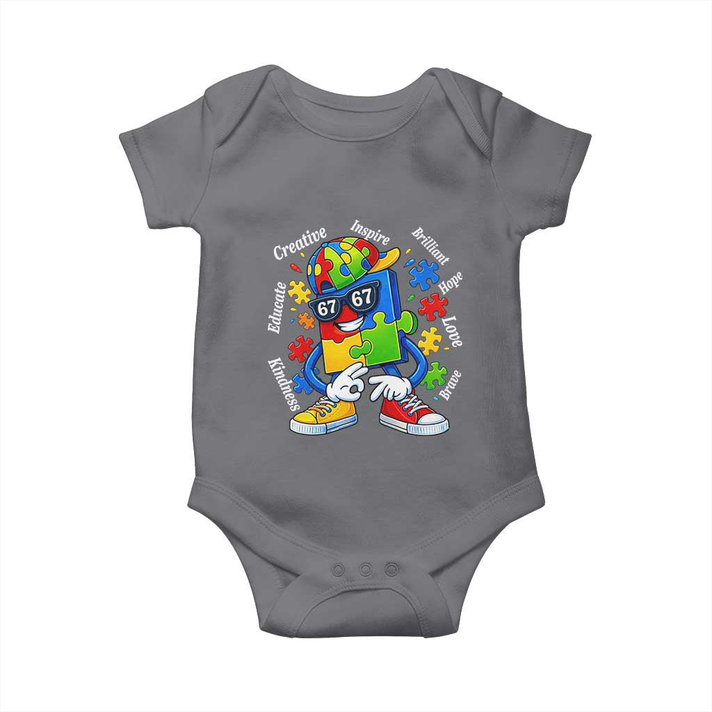 Funny 67 Autism Awareness Baby Onesie Six Seven Puzzle Meme Creative Brilliant Hope Love Kindness TS11 Charcoal Print Your Wear