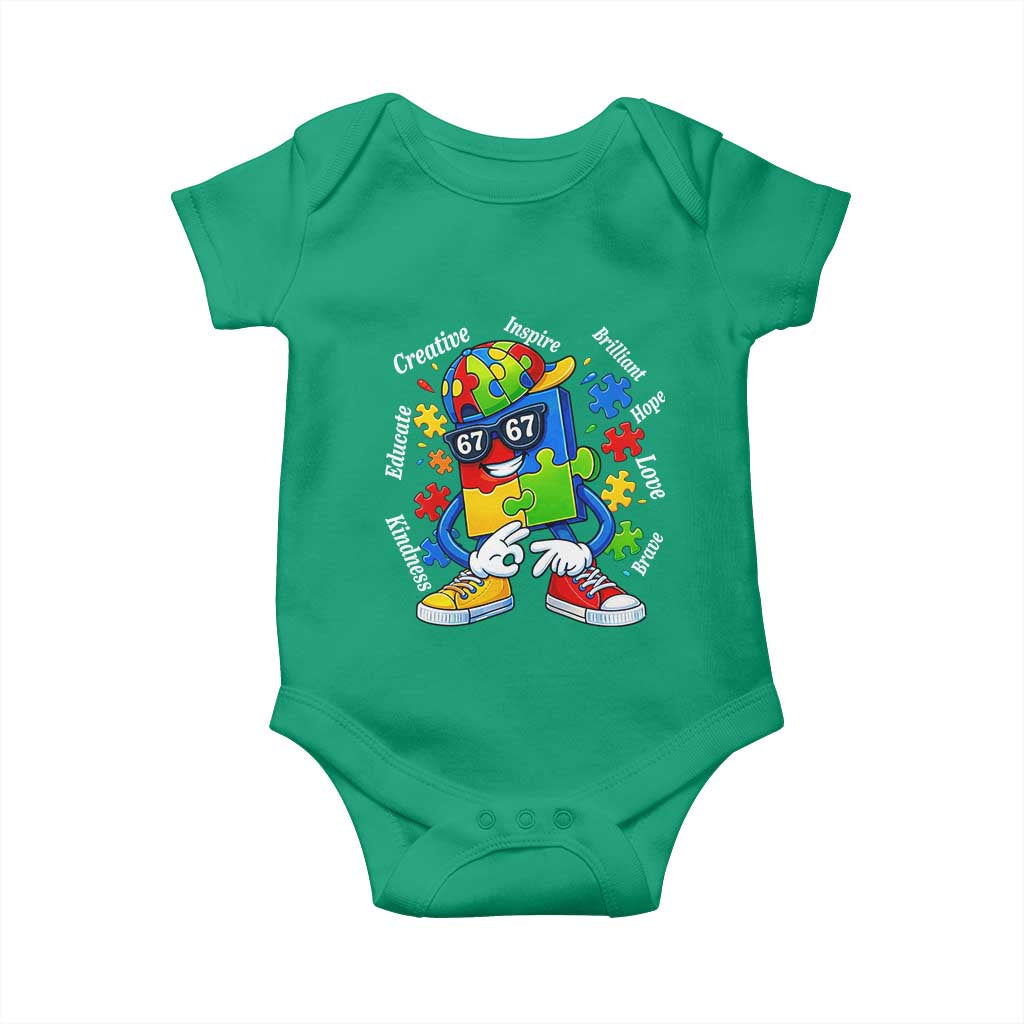 Funny 67 Autism Awareness Baby Onesie Six Seven Puzzle Meme Creative Brilliant Hope Love Kindness TS11 Irish Green Print Your Wear