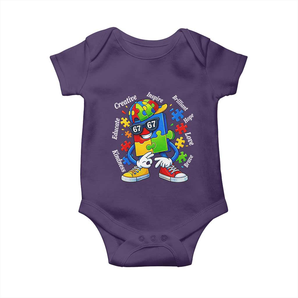 Funny 67 Autism Awareness Baby Onesie Six Seven Puzzle Meme Creative Brilliant Hope Love Kindness TS11 Purple Print Your Wear
