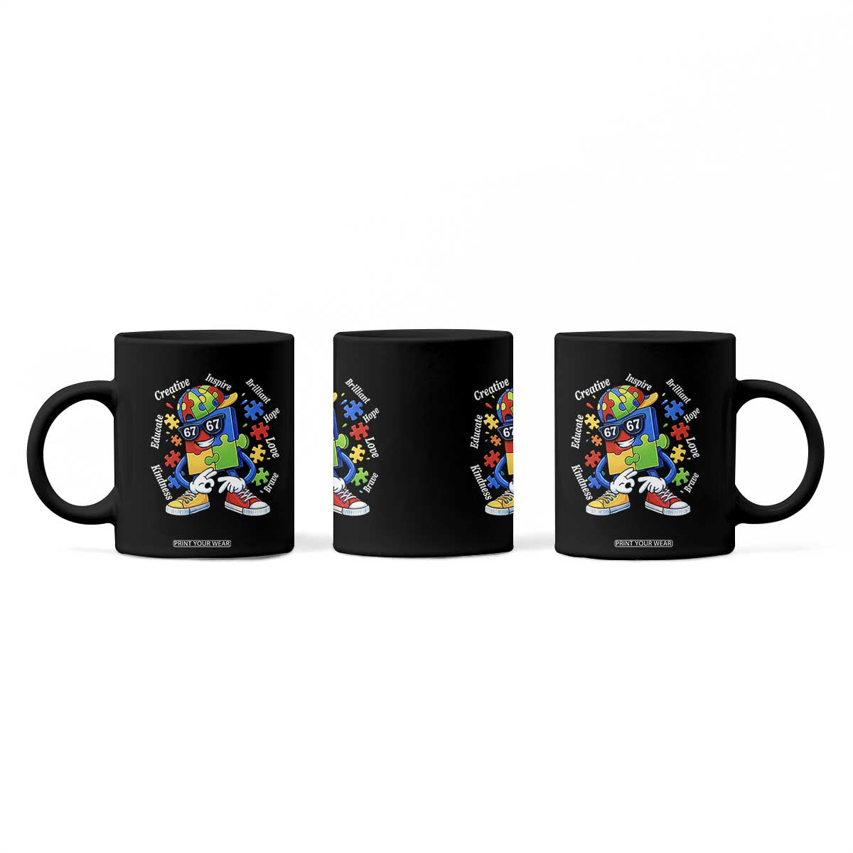 Funny 67 Autism Awareness Coffee Mug Six Seven Puzzle Meme Creative Brilliant Hope Love Kindness TS11 Print Your Wear