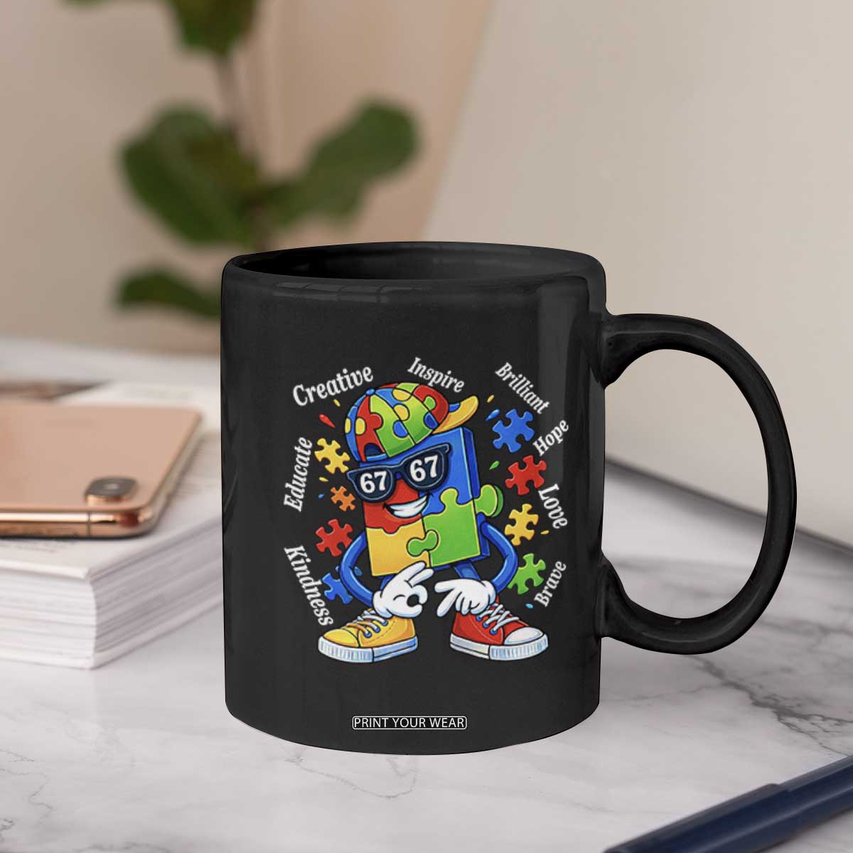Funny 67 Autism Awareness Coffee Mug Six Seven Puzzle Meme Creative Brilliant Hope Love Kindness TS11 Print Your Wear