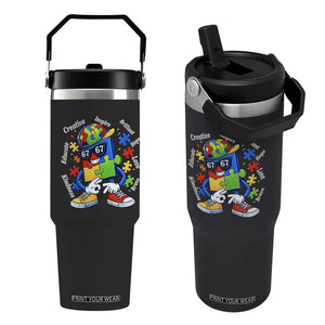 Funny 67 Autism Awareness Flip Straw Tumbler Six Seven Puzzle Meme Creative Brilliant Hope Love Kindness TS11 One Size: 30 oz Black Print Your Wear