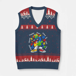 Funny 67 Autism Awareness V-Neck Knit Sweater Vest Six Seven Puzzle Meme Creative Brilliant Hope Love Kindness TS11 Navy Red Print Your Wear
