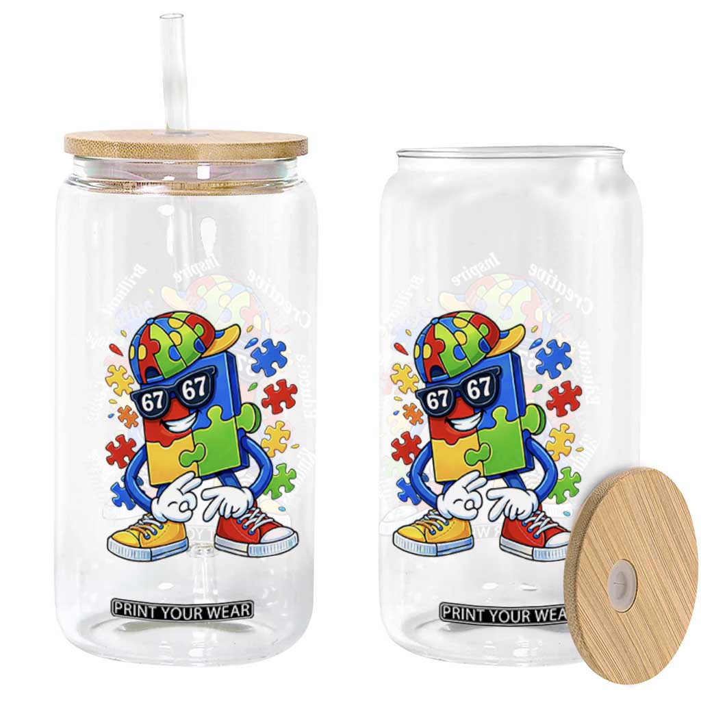 Funny 67 Autism Awareness Glass Can Six Seven Puzzle Meme Creative Brilliant Hope Love Kindness TS11 Print Your Wear