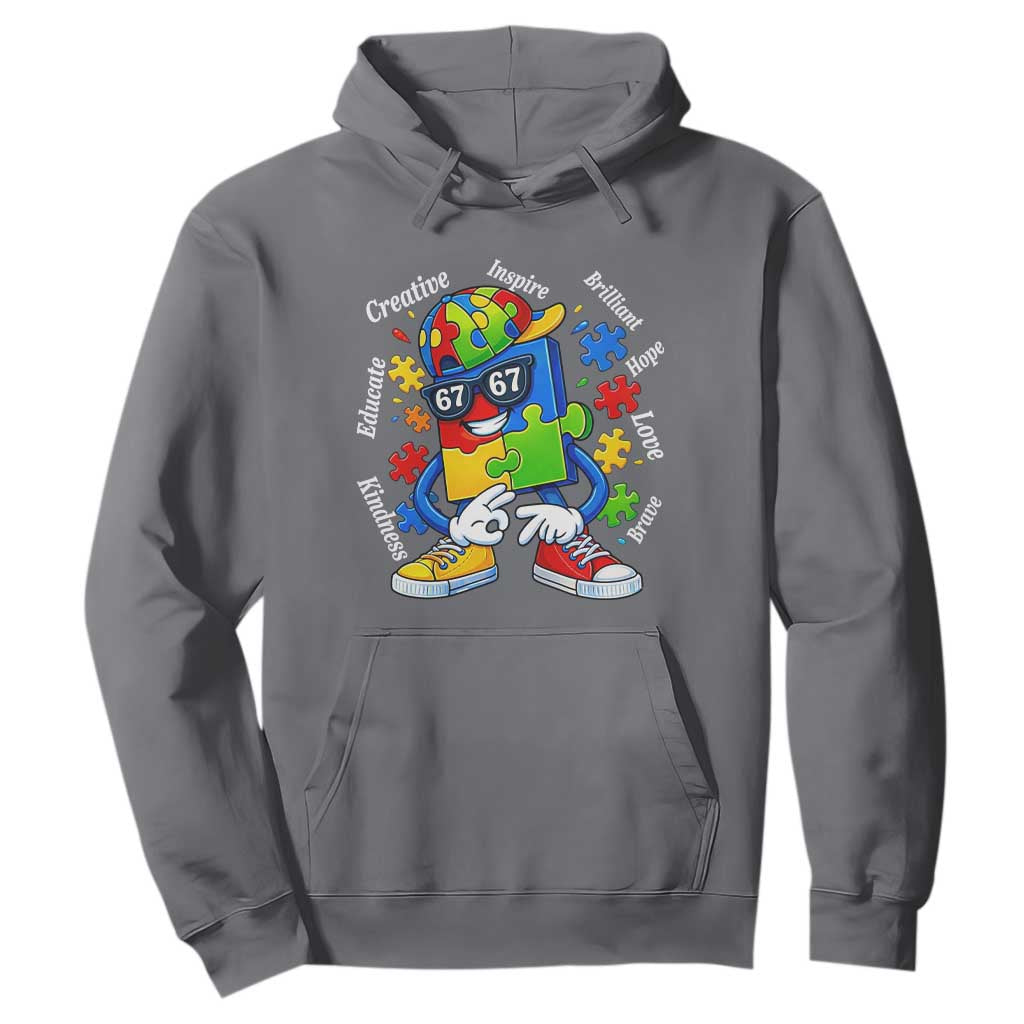 Funny 67 Autism Awareness Hoodie Six Seven Puzzle Meme Creative Brilliant Hope Love Kindness TS11 Charcoal Print Your Wear
