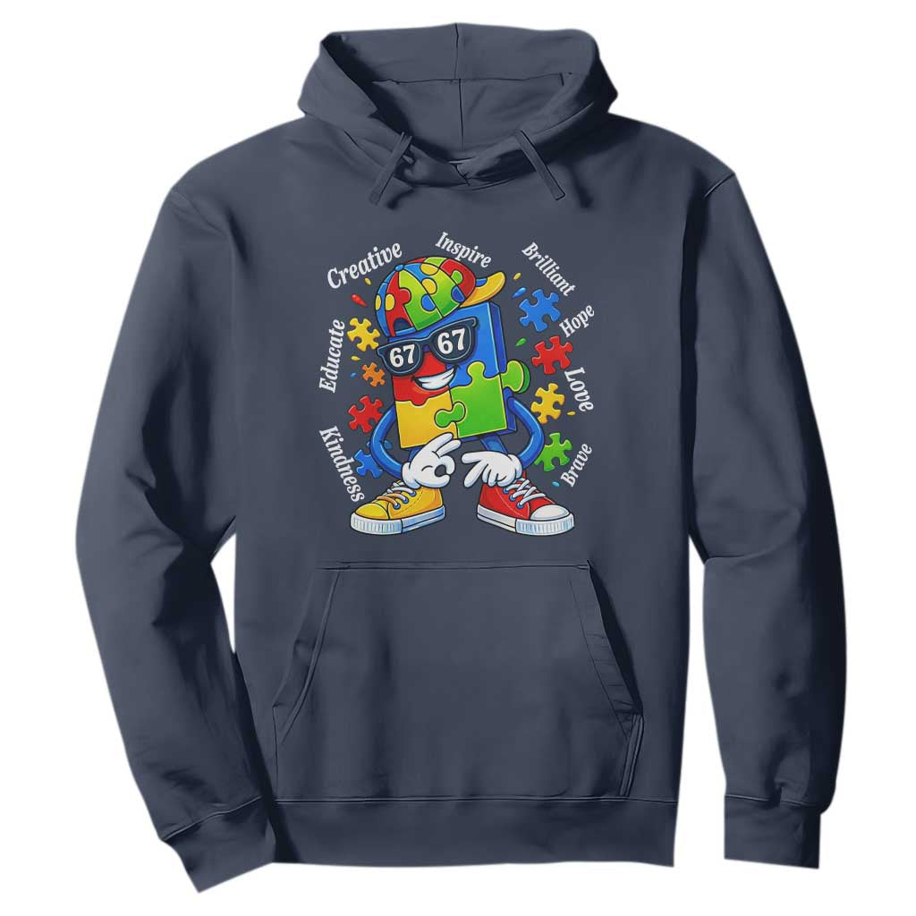 Funny 67 Autism Awareness Hoodie Six Seven Puzzle Meme Creative Brilliant Hope Love Kindness TS11 Navy Print Your Wear