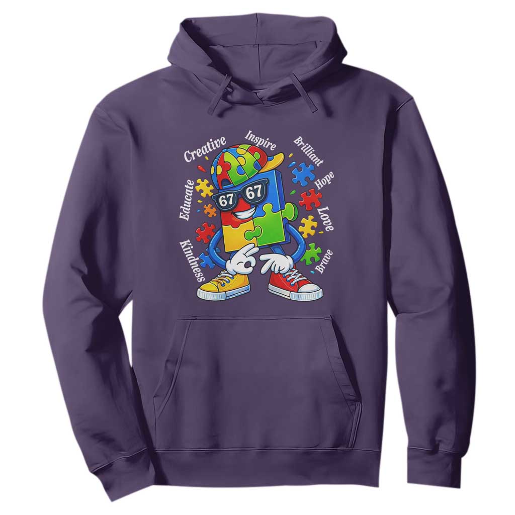 Funny 67 Autism Awareness Hoodie Six Seven Puzzle Meme Creative Brilliant Hope Love Kindness TS11 Purple Print Your Wear