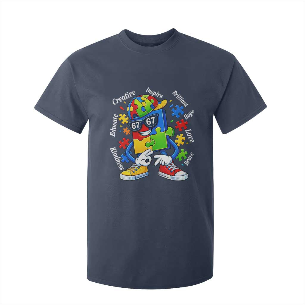 Funny 67 Autism Awareness T Shirt For Kid Six Seven Puzzle Meme Creative Brilliant Hope Love Kindness TS11 Navy Print Your Wear