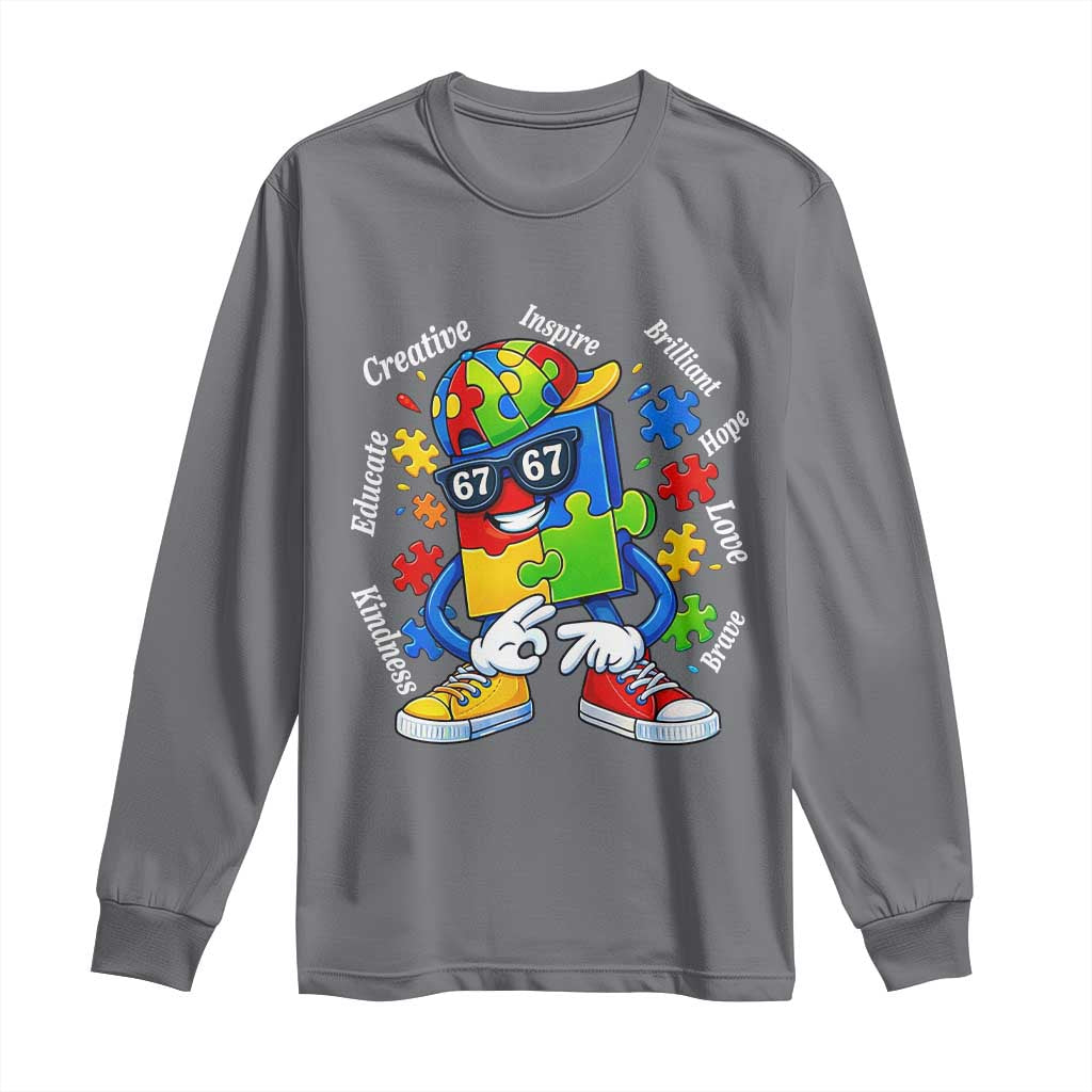 Funny 67 Autism Awareness Long Sleeve Shirt Six Seven Puzzle Meme Creative Brilliant Hope Love Kindness TS11 Charcoal Print Your Wear
