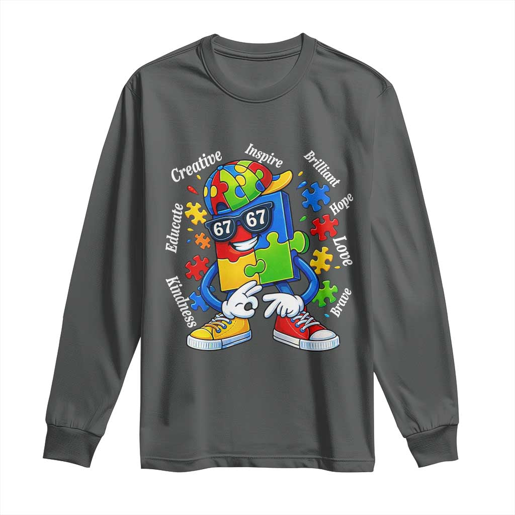 Funny 67 Autism Awareness Long Sleeve Shirt Six Seven Puzzle Meme Creative Brilliant Hope Love Kindness TS11 Dark Heather Print Your Wear