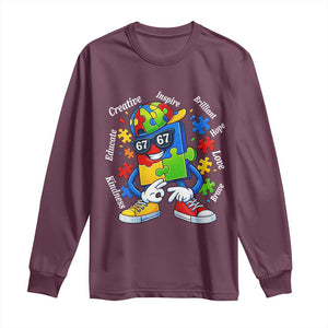 Funny 67 Autism Awareness Long Sleeve Shirt Six Seven Puzzle Meme Creative Brilliant Hope Love Kindness TS11 Maroon Print Your Wear
