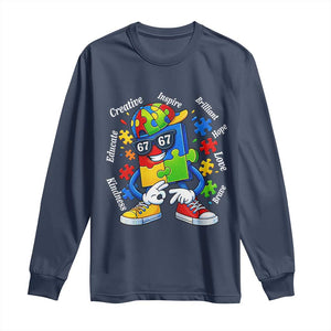 Funny 67 Autism Awareness Long Sleeve Shirt Six Seven Puzzle Meme Creative Brilliant Hope Love Kindness TS11 Navy Print Your Wear
