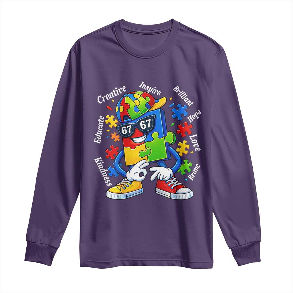Funny 67 Autism Awareness Long Sleeve Shirt Six Seven Puzzle Meme Creative Brilliant Hope Love Kindness TS11 Purple Print Your Wear