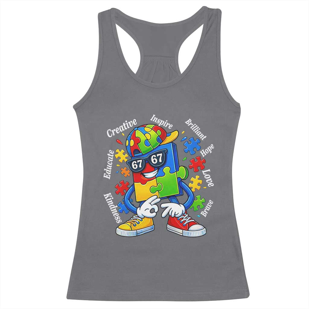 Funny 67 Autism Awareness Racerback Tank Top Six Seven Puzzle Meme Creative Brilliant Hope Love Kindness TS11 Charcoal Print Your Wear