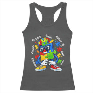 Funny 67 Autism Awareness Racerback Tank Top Six Seven Puzzle Meme Creative Brilliant Hope Love Kindness TS11 Dark Heather Print Your Wear