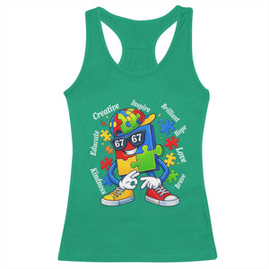 Funny 67 Autism Awareness Racerback Tank Top Six Seven Puzzle Meme Creative Brilliant Hope Love Kindness TS11 Irish Green Print Your Wear