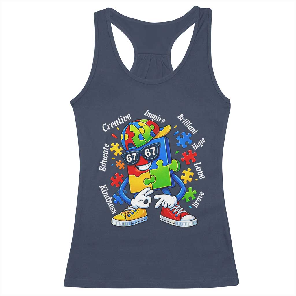 Funny 67 Autism Awareness Racerback Tank Top Six Seven Puzzle Meme Creative Brilliant Hope Love Kindness TS11 Navy Print Your Wear