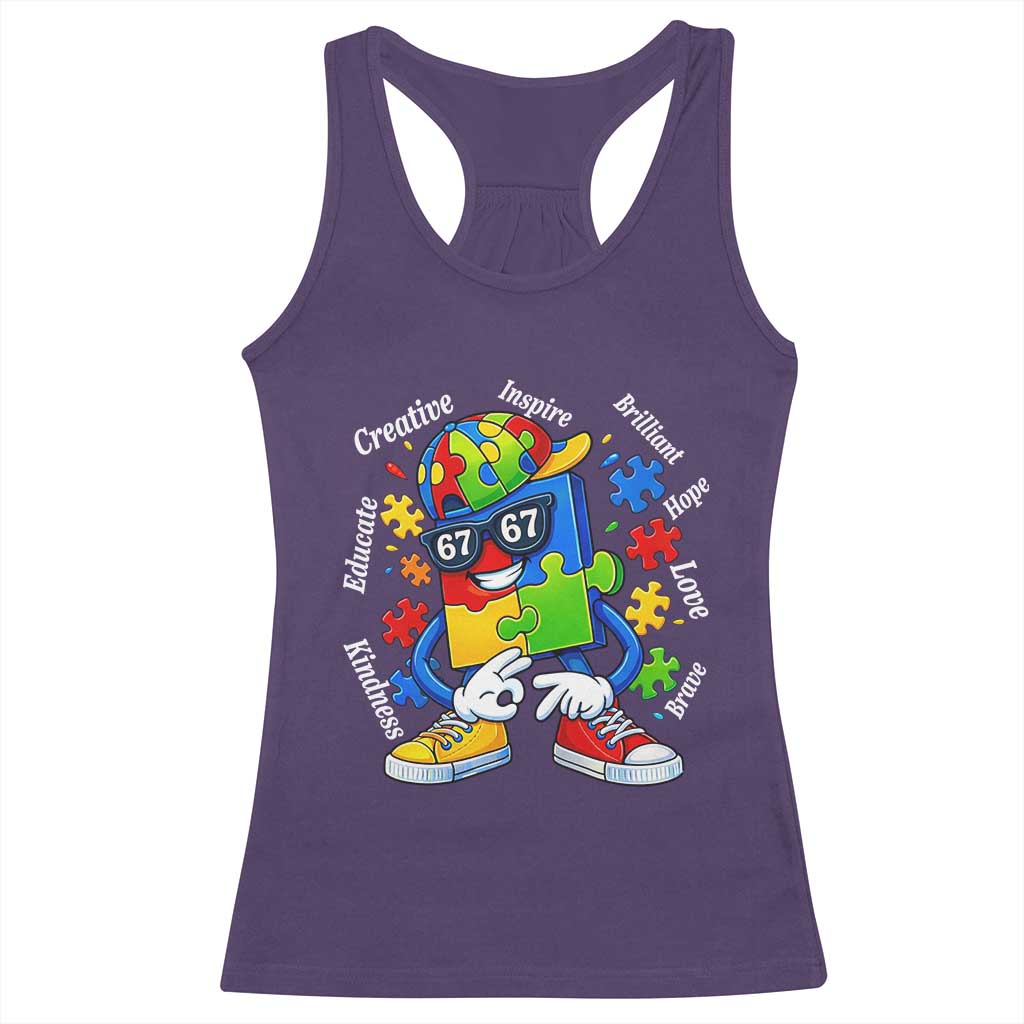 Funny 67 Autism Awareness Racerback Tank Top Six Seven Puzzle Meme Creative Brilliant Hope Love Kindness TS11 Purple Print Your Wear
