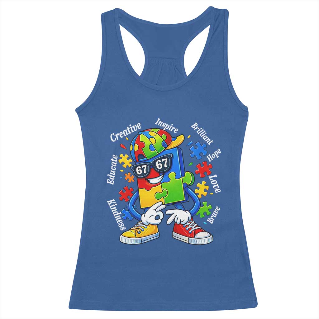 Funny 67 Autism Awareness Racerback Tank Top Six Seven Puzzle Meme Creative Brilliant Hope Love Kindness TS11 Royal Blue Print Your Wear