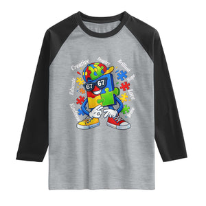 Funny 67 Autism Awareness Raglan Shirt Six Seven Puzzle Meme Creative Brilliant Hope Love Kindness TS11 Heather Gray Black Print Your Wear