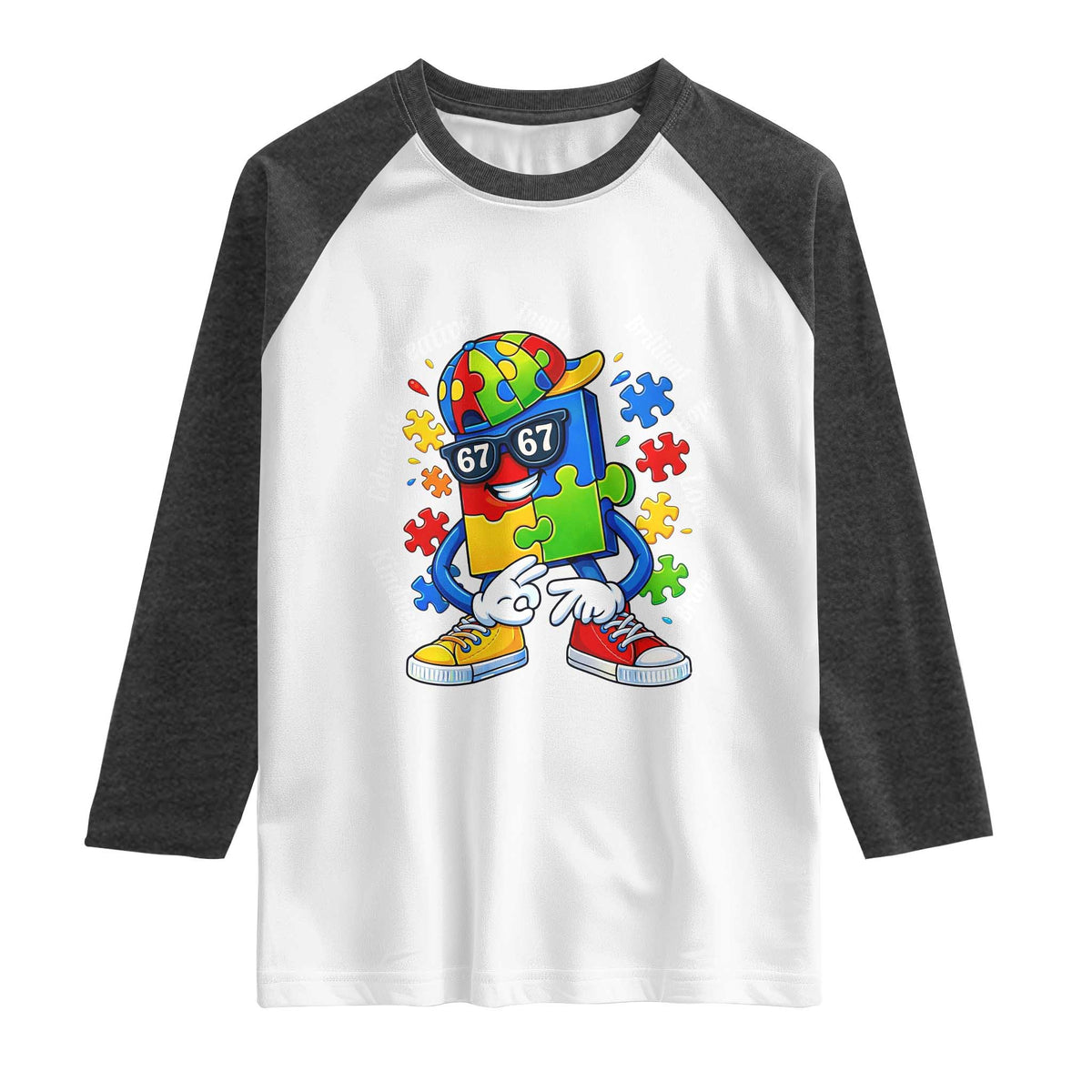 Funny 67 Autism Awareness Raglan Shirt Six Seven Puzzle Meme Creative Brilliant Hope Love Kindness TS11 White Heather Charcoal Print Your Wear